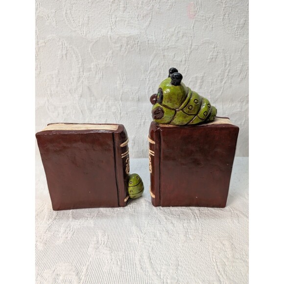 Vintage Book Worm Bookends 3D Heavy Ceramic Retro 1960-70 Hand Painted - Picture 7 of 11